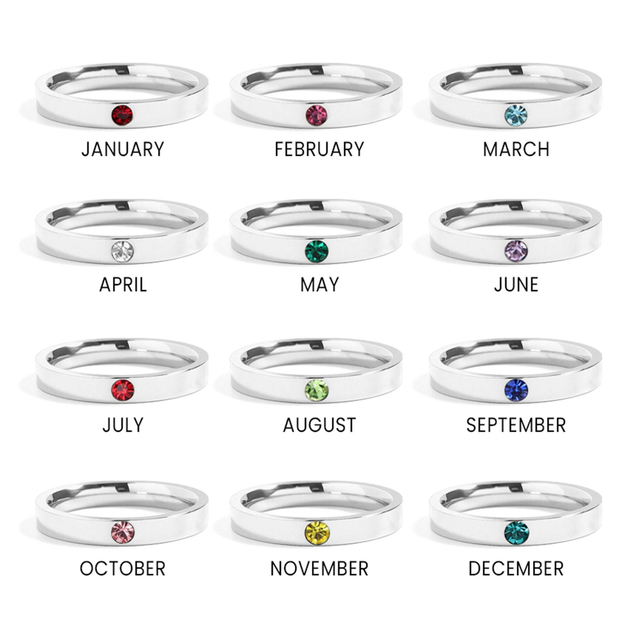 Stainless Steel Birthstone Engravable Stacking Ring