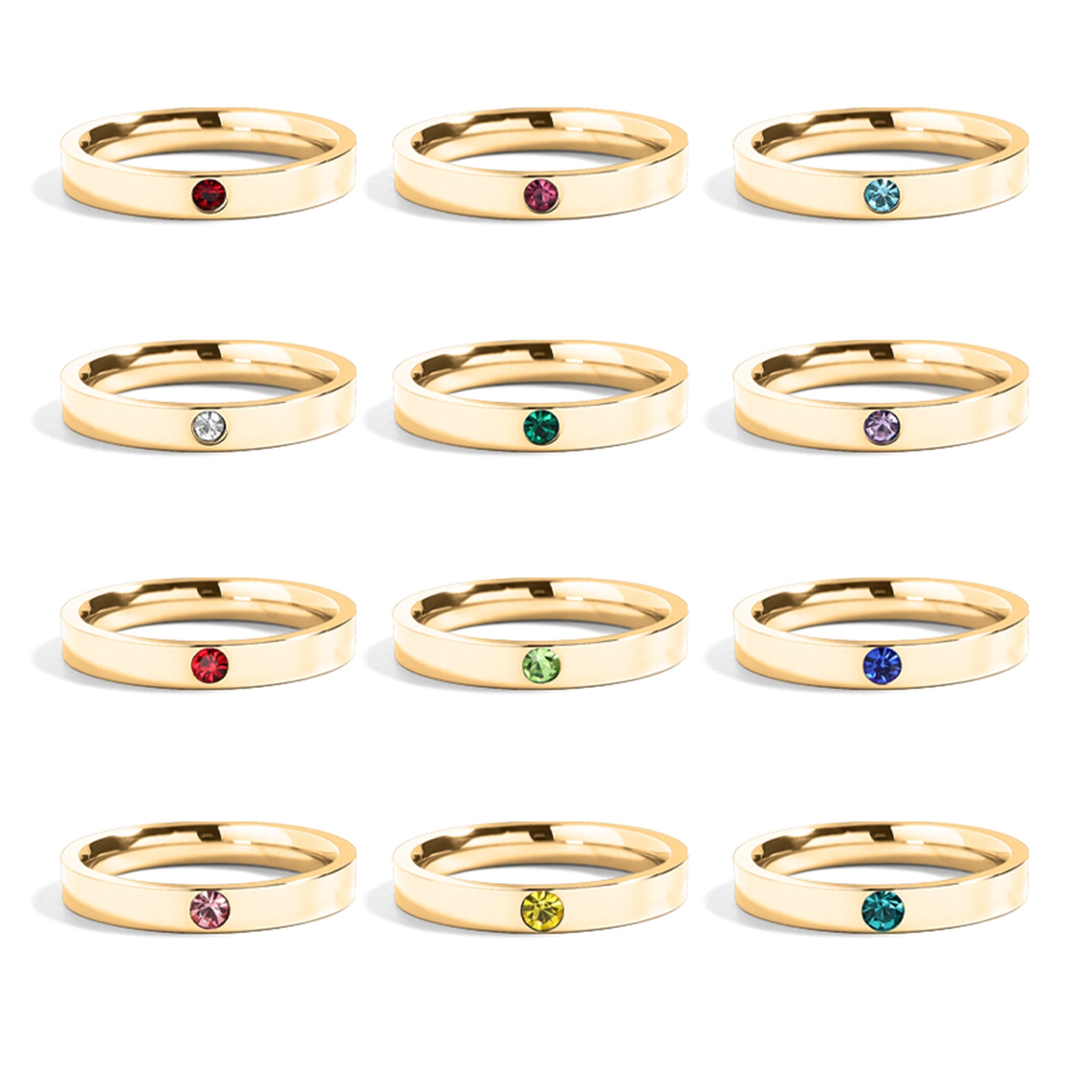 18K Gold PVD Stainless Steel Birthstone Engravable Stacking Ring