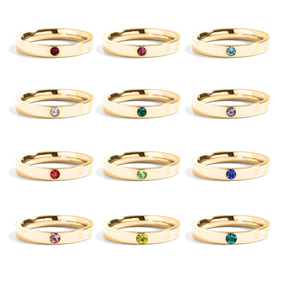 18K Gold PVD Stainless Steel Birthstone Engravable Stacking Ring