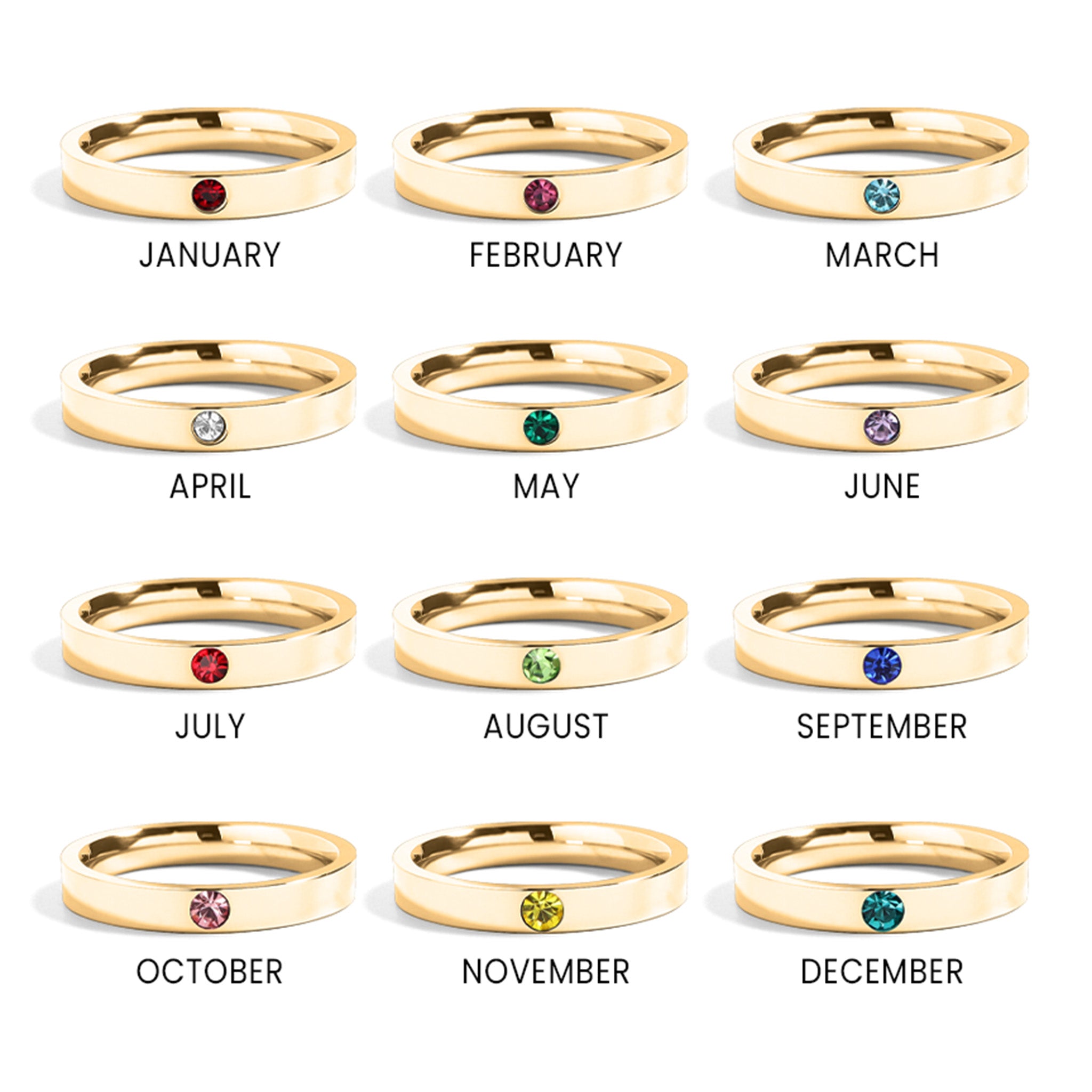18K Gold PVD Stainless Steel Birthstone Engravable Stacking Ring