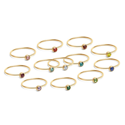 76 pc 18K Gold PVD Coated Stainless Steel Birthstone Stacking Ring Set