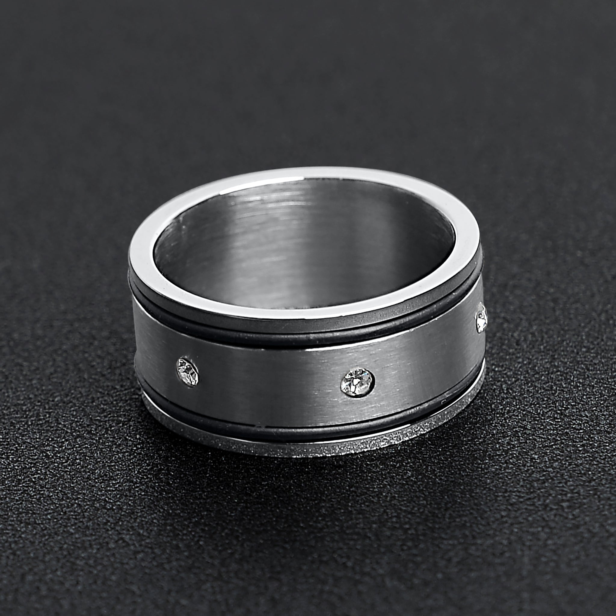CZ Stones With Rubber Accents Highly Polished Stainless Steel Ring