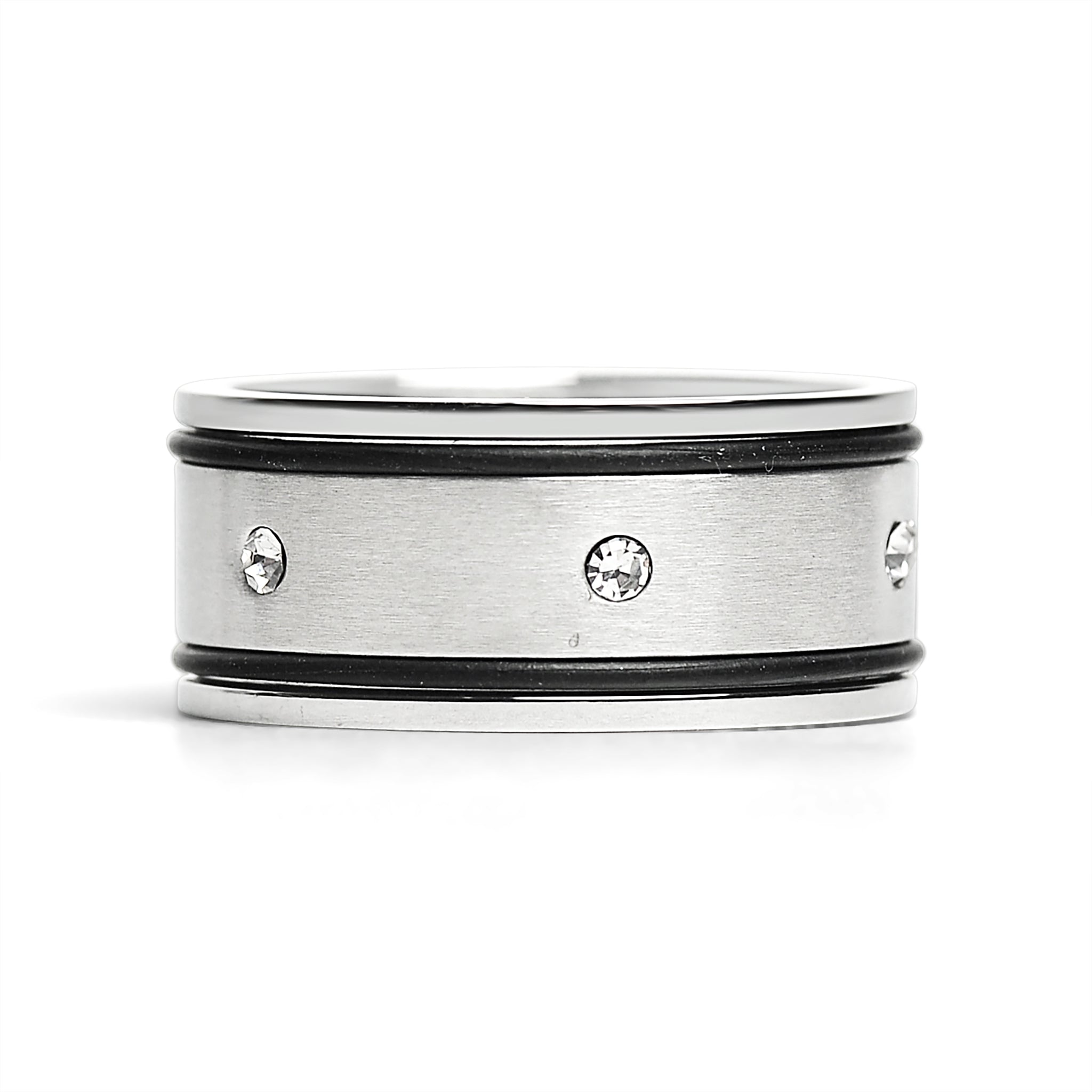CZ Stones With Rubber Accents Highly Polished Stainless Steel Ring