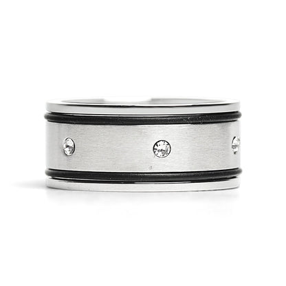 CZ Stones With Rubber Accents Highly Polished Stainless Steel Ring