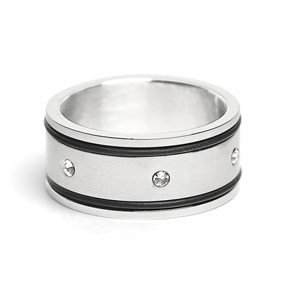 CZ Stones With Rubber Accents Highly Polished Stainless Steel Ring