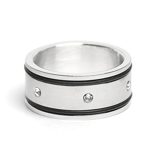 CZ Stones With Rubber Accents Highly Polished Stainless Steel Ring