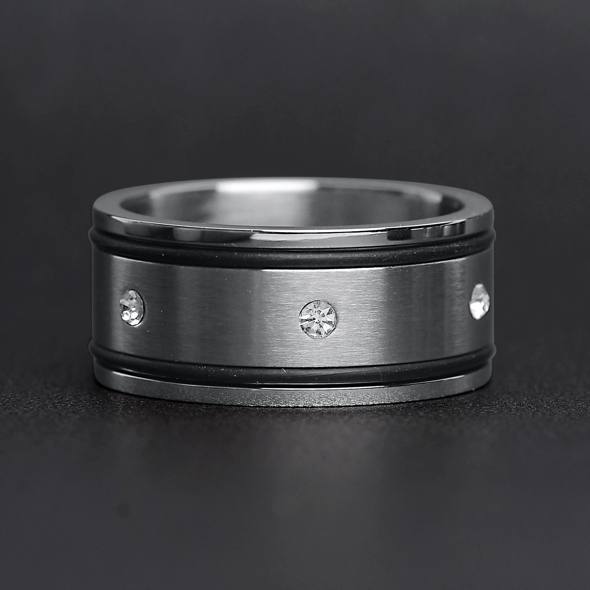 CZ Stones With Rubber Accents Highly Polished Stainless Steel Ring
