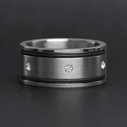 CZ Stones With Rubber Accents Highly Polished Stainless Steel Ring