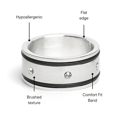CZ Stones With Rubber Accents Highly Polished Stainless Steel Ring