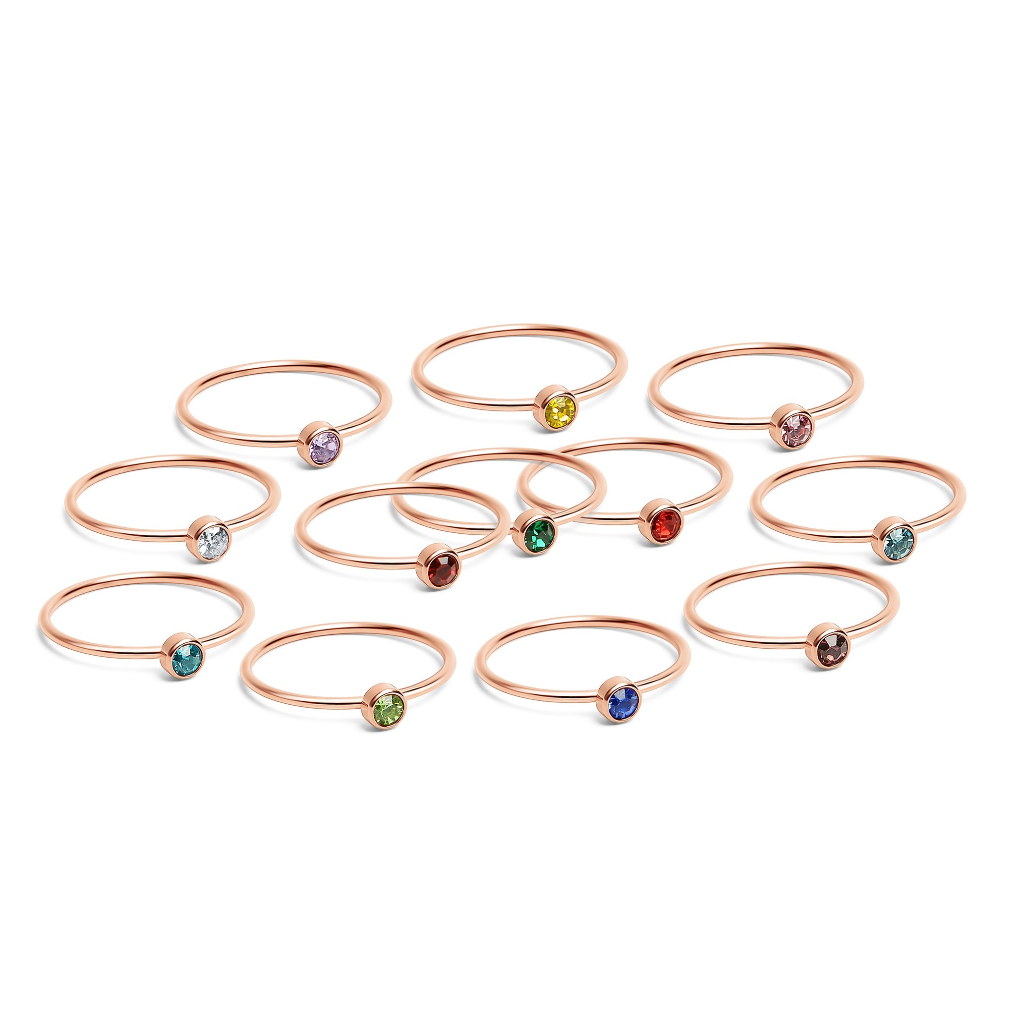 18k Rose Gold PVD Coated Stainless Steel Birthstone Stacking Ring