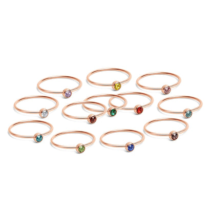 18K Rose Gold PVD Stainless Steel Birthstone Stacking Ring Size 3