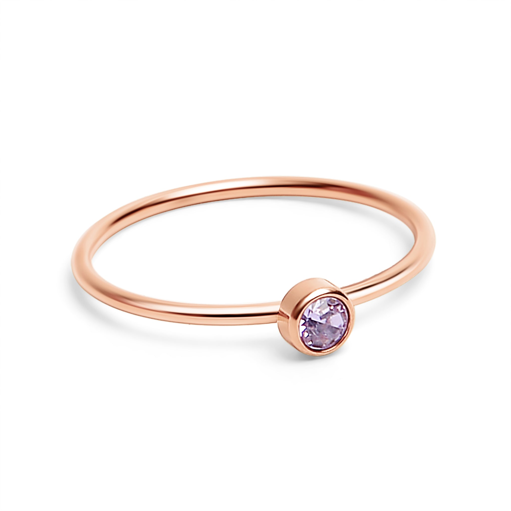 18K Rose Gold PVD Stainless Steel Birthstone Stacking Ring Size 3