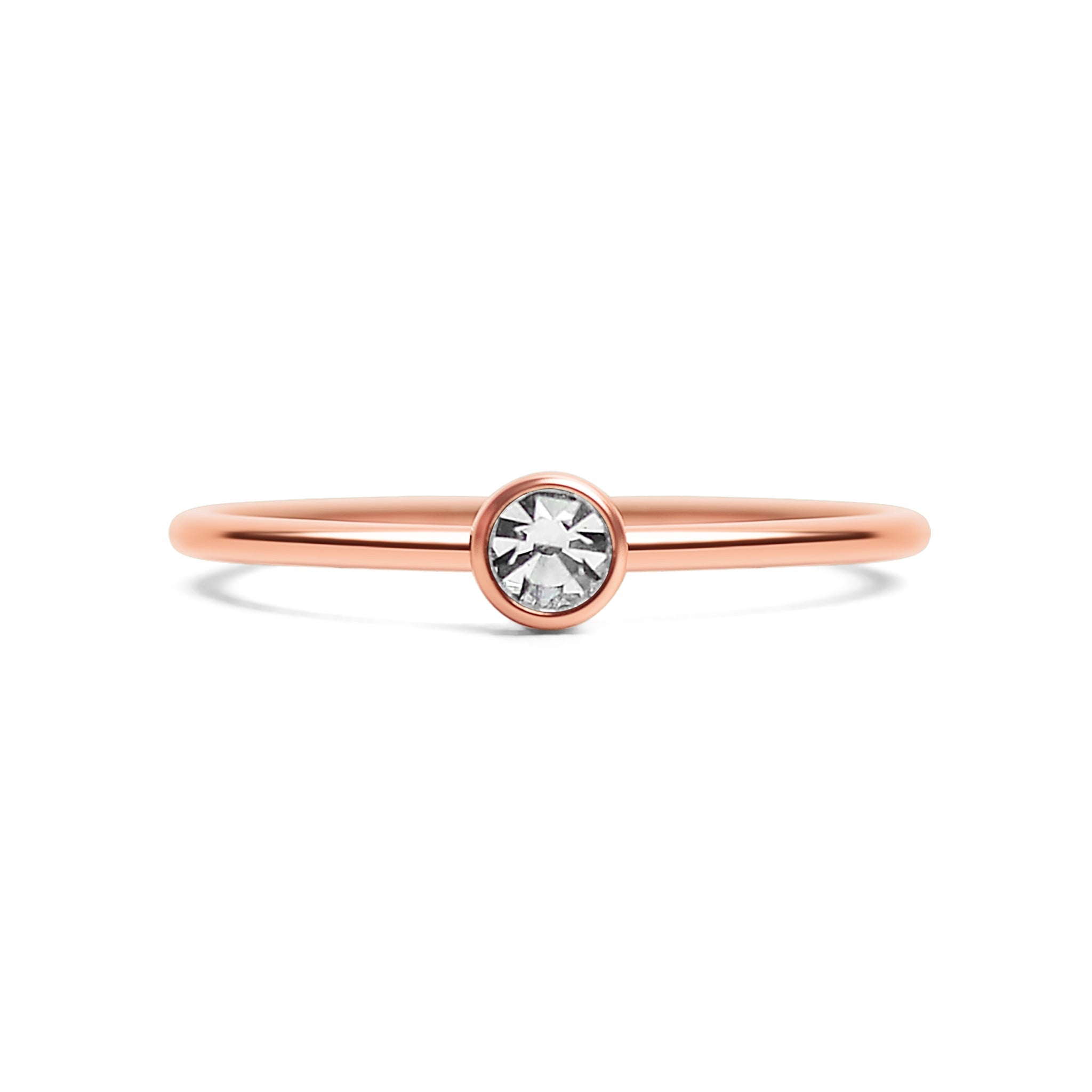 18K Rose Gold PVD Stainless Steel Birthstone Stacking Ring Size 3