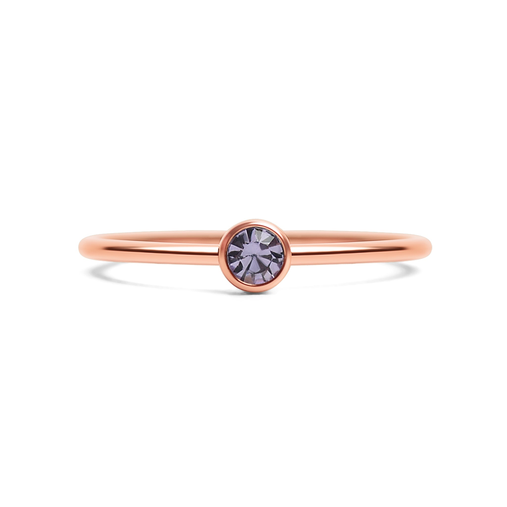18K Rose Gold PVD Stainless Steel Birthstone Stacking Ring Size 3