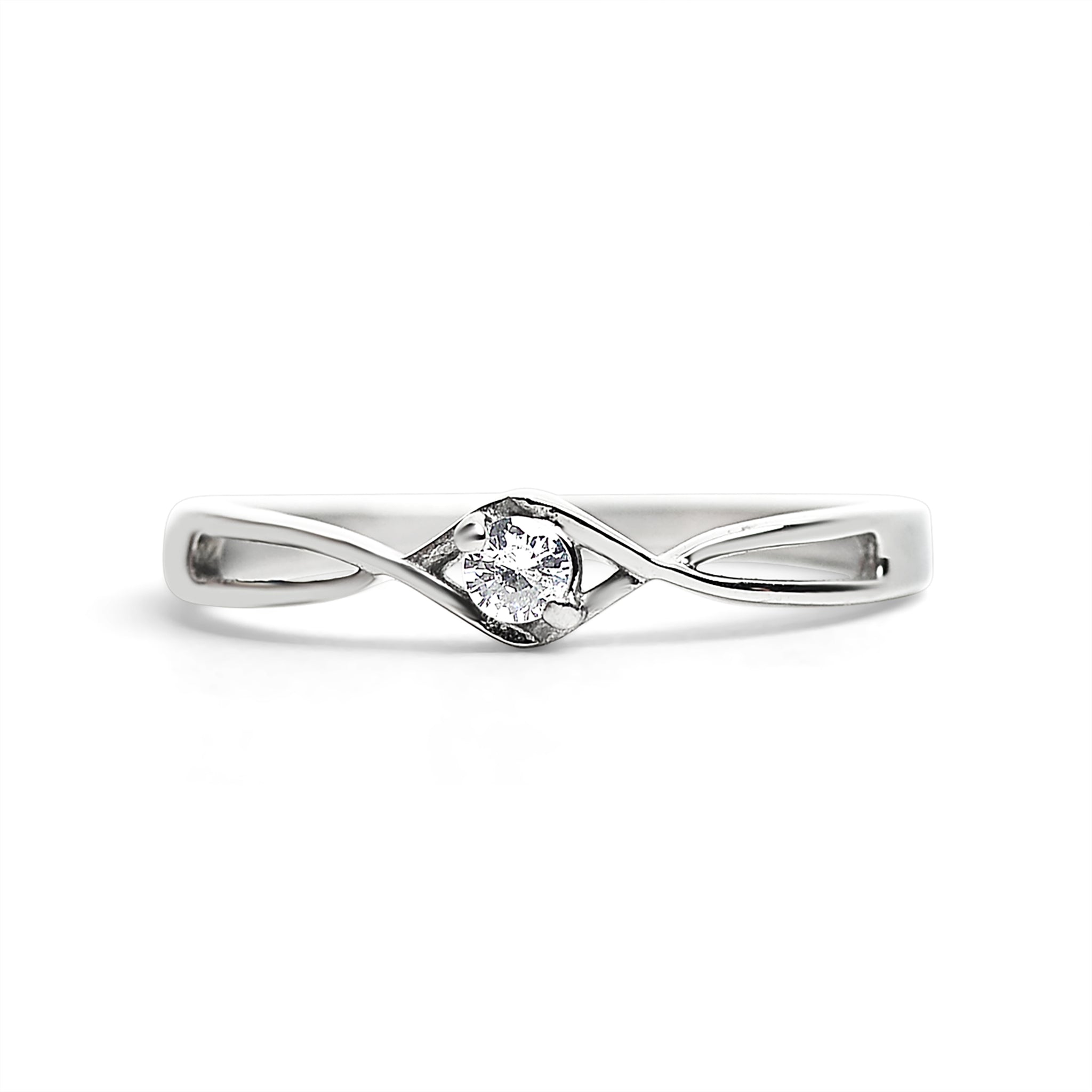 Stainless Steel Twisted Band CZ Accent Ring