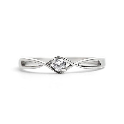 Stainless Steel Twisted Band CZ Accent Ring