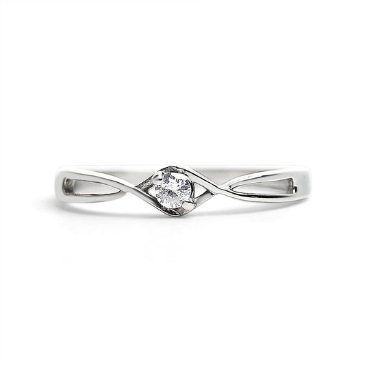 Stainless Steel Twisted Band CZ Accent Ring