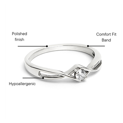 Stainless Steel Twisted Band CZ Accent Ring