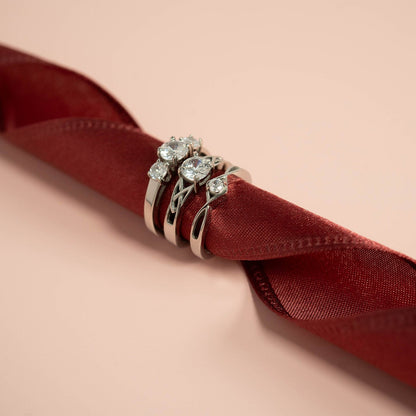 Stainless Steel Twisted Band CZ Accent Ring