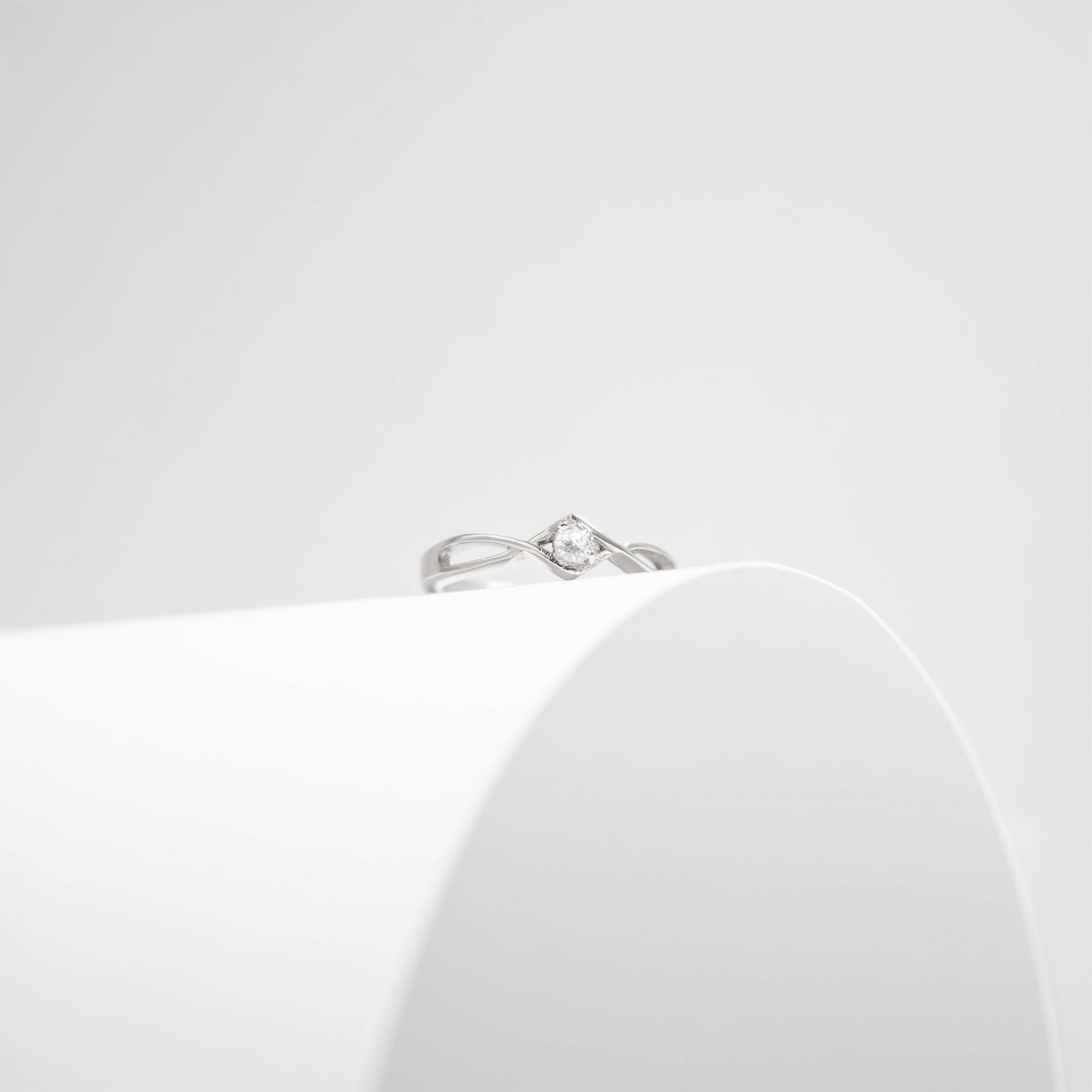 Stainless Steel Twisted Band CZ Accent Ring