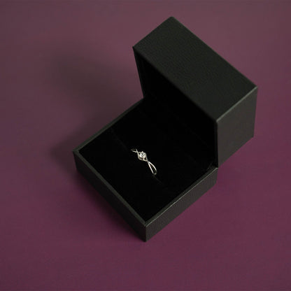 Stainless Steel Twisted Band CZ Accent Ring