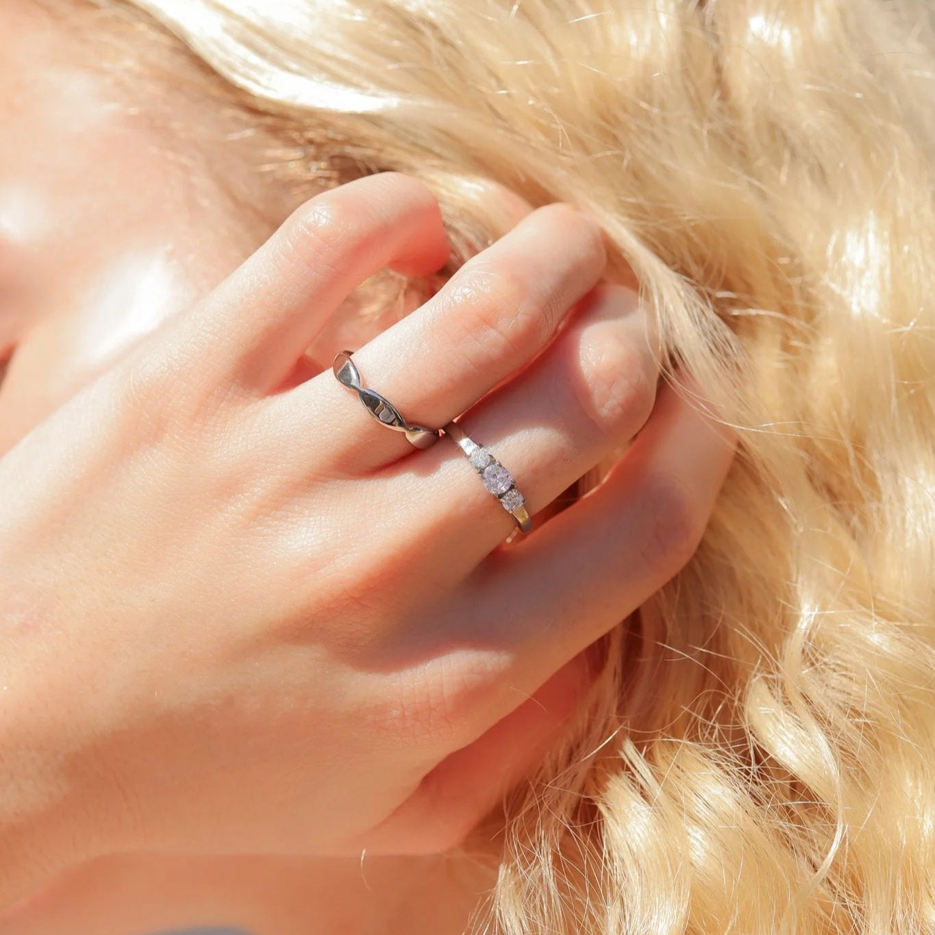 Stainless Steel Small CZ Accent Birthstone Ring