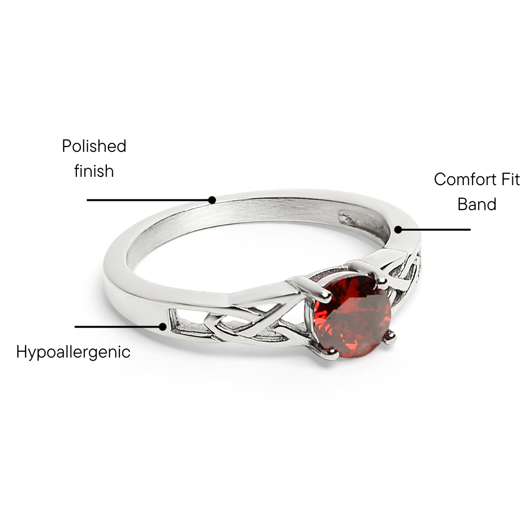 Stainless Steel CZ Stone Celtic Birthstone Ring