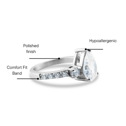 Stainless Steel CZ Teardrop Statement Ring