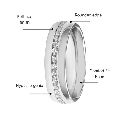 Highly Polished Stainless Steel CZ Center Ring