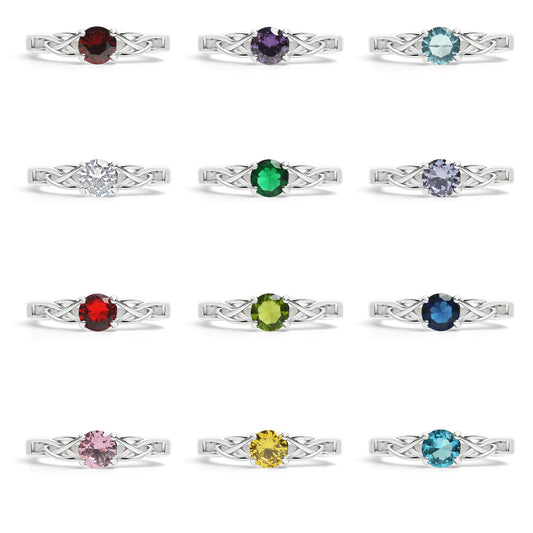 Stainless Steel CZ Stone Celtic Birthstone Ring