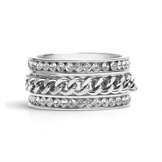 Stainless Steel CZ Eternity Chain Spinner Ring
