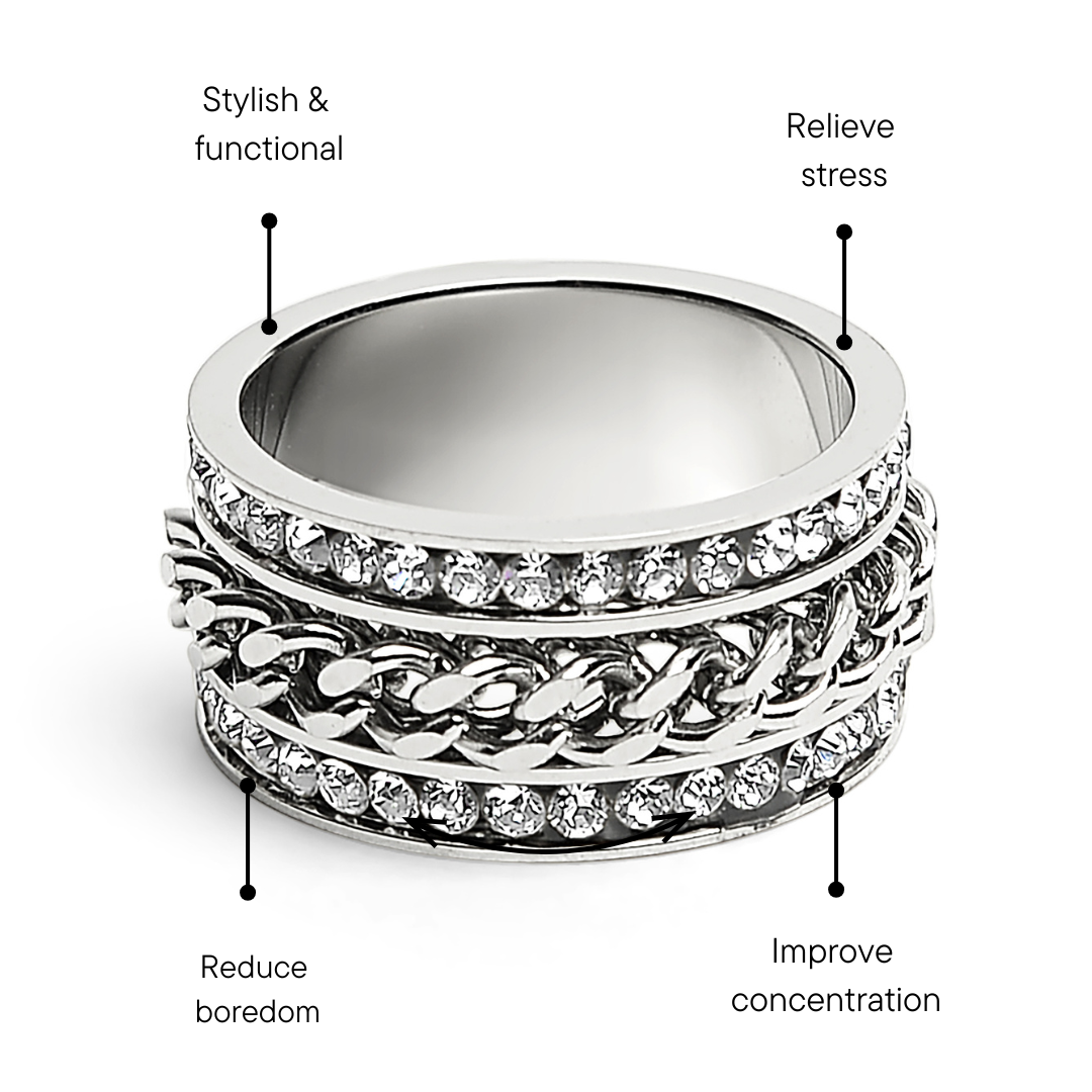 Stainless Steel CZ Eternity Chain Spinner Ring