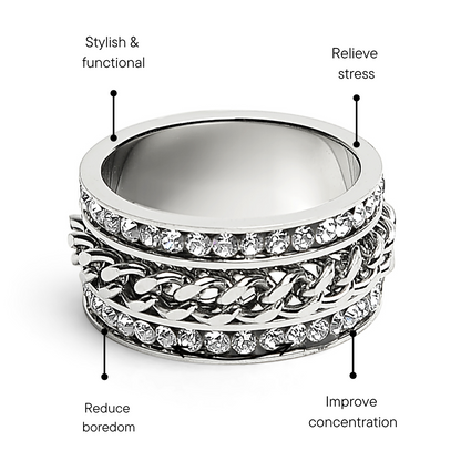 Stainless Steel CZ Eternity Chain Spinner Ring
