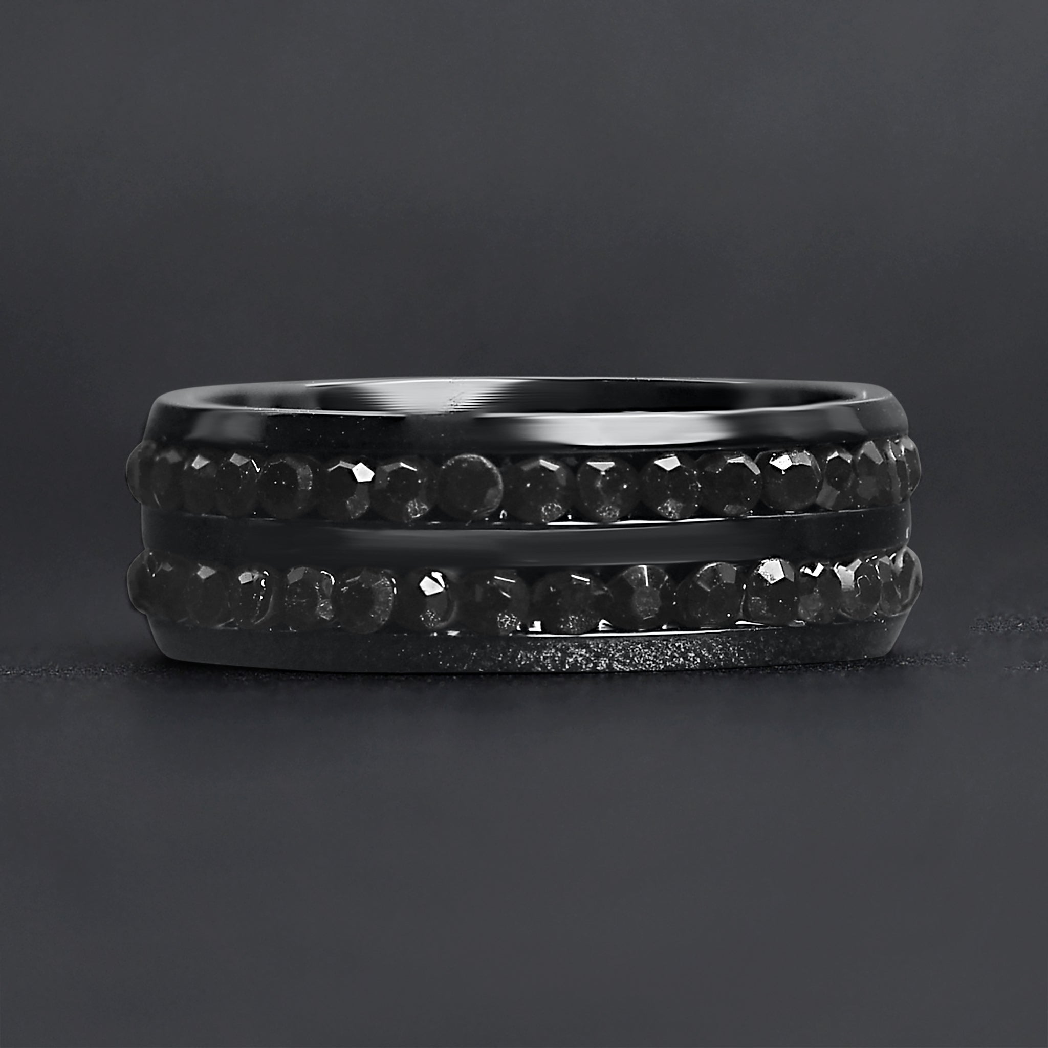 Black CZ Stones With Black Trim Stainless Steel Ring