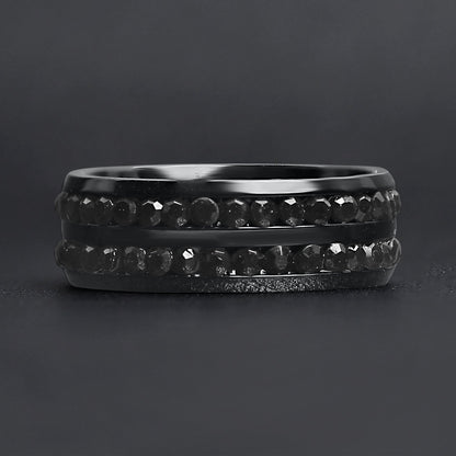 Black CZ Stones With Black Trim Stainless Steel Ring