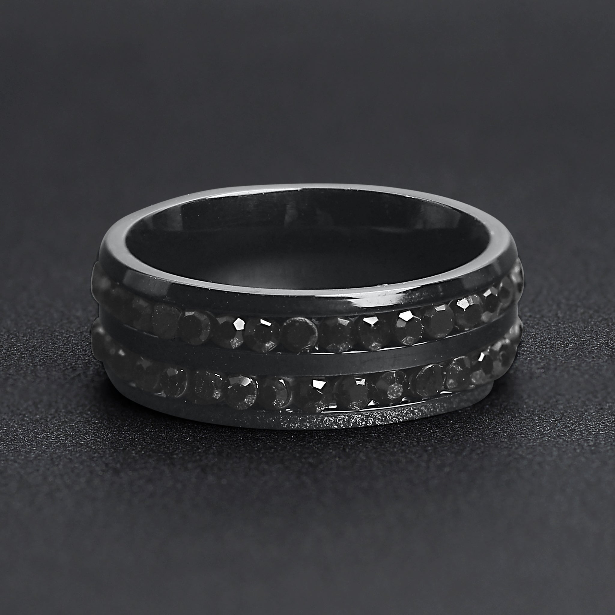 Black CZ Stones With Black Trim Stainless Steel Ring