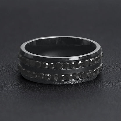 Black CZ Stones With Black Trim Stainless Steel Ring
