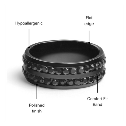 Black CZ Stones With Black Trim Stainless Steel Ring