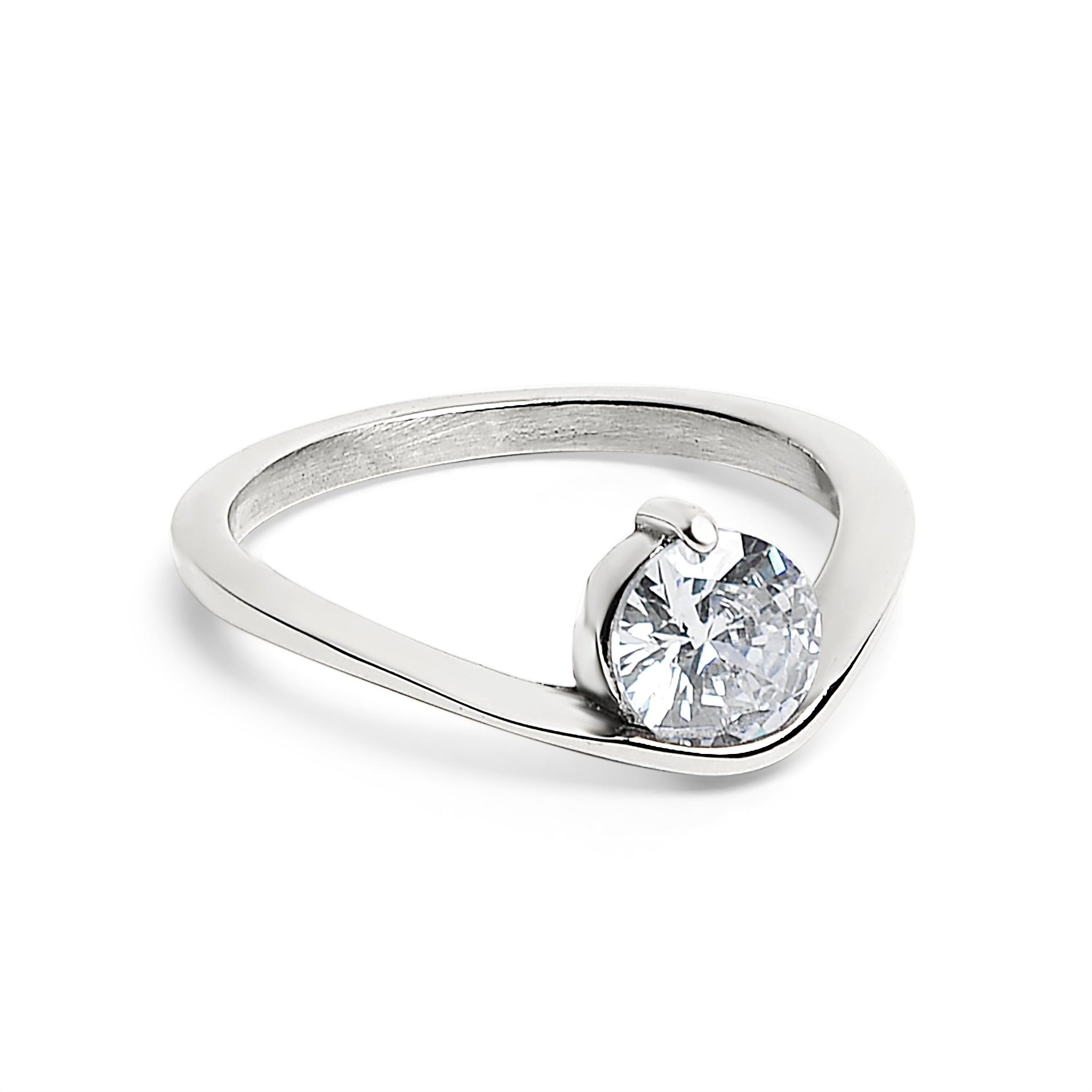 Stainless Steel Offset Solitaire CZ Ring