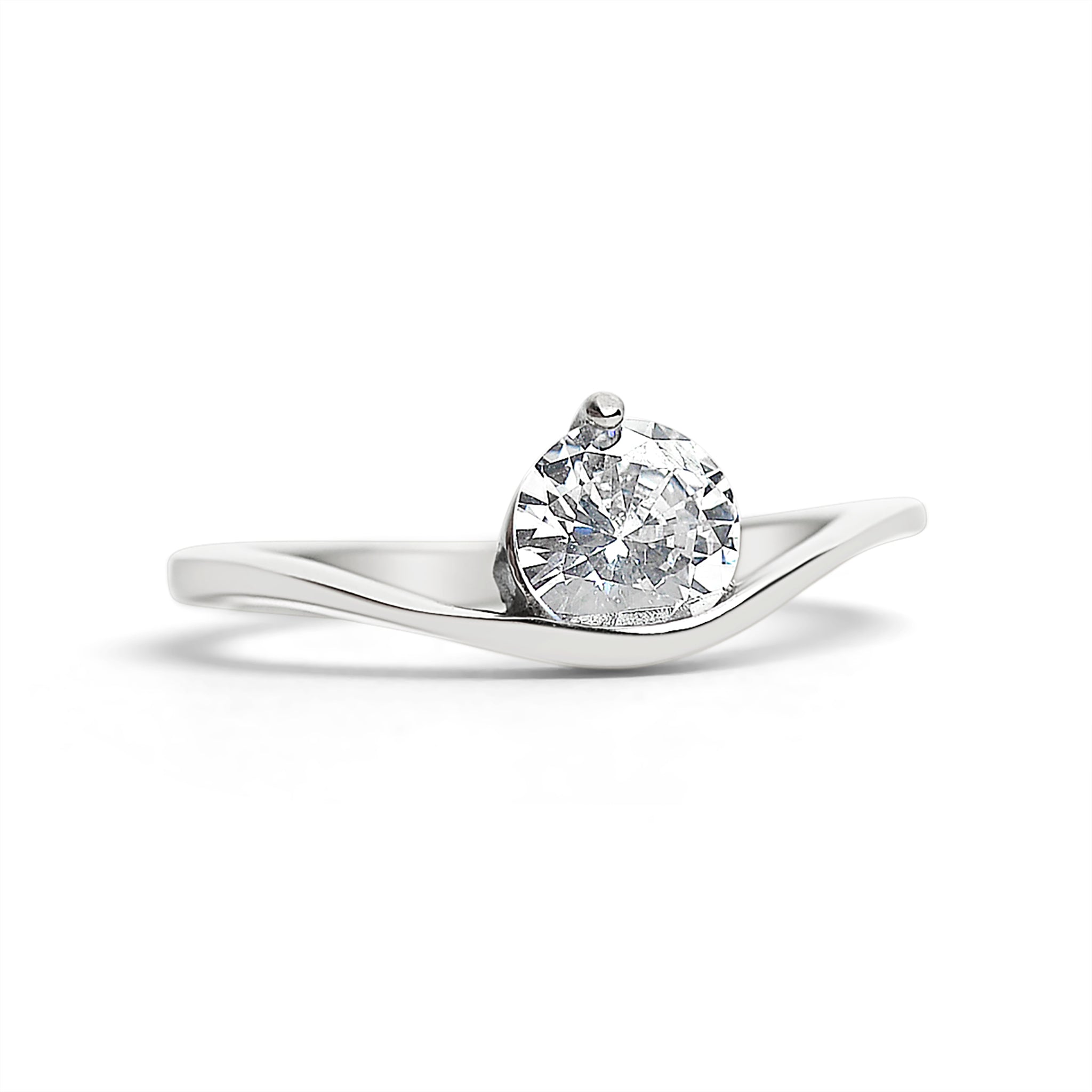 Stainless Steel Offset Solitaire CZ Ring