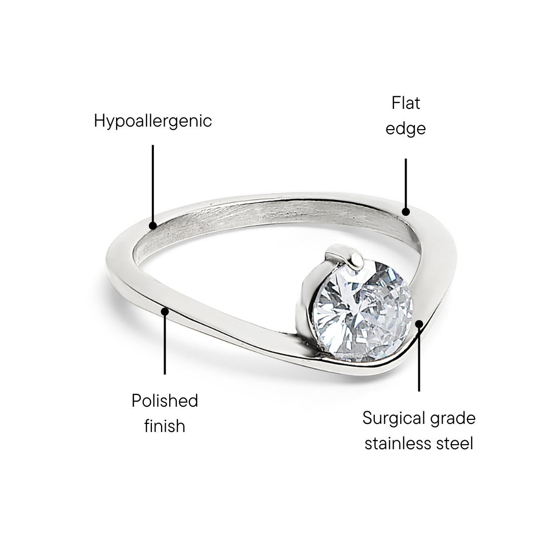 Stainless Steel Offset Solitaire CZ Ring