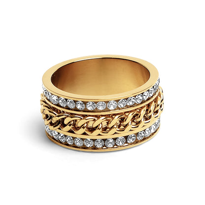 10 Pack - CZ Eternity With 18K Gold Center Chain Spinner Stainless Steel Ring