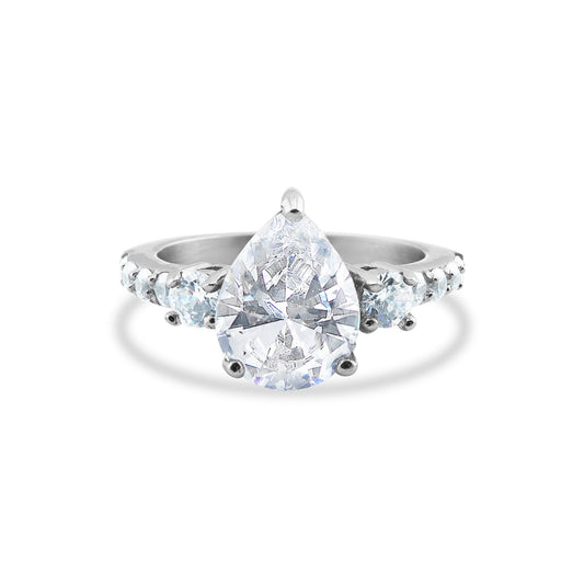 Stainless Steel CZ Teardrop Statement Ring