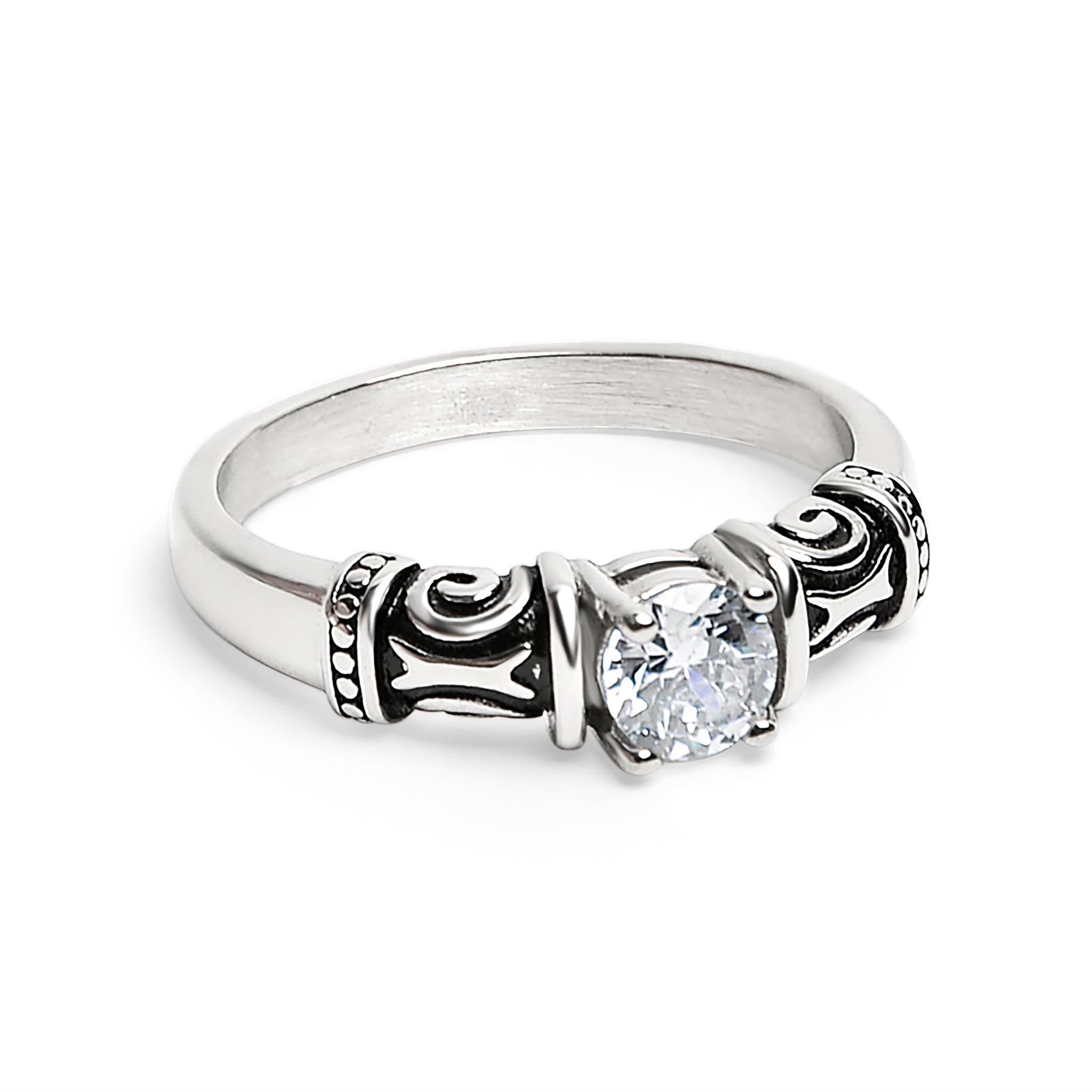 CZ Center With Decorative Accents Stainless Steel Ring