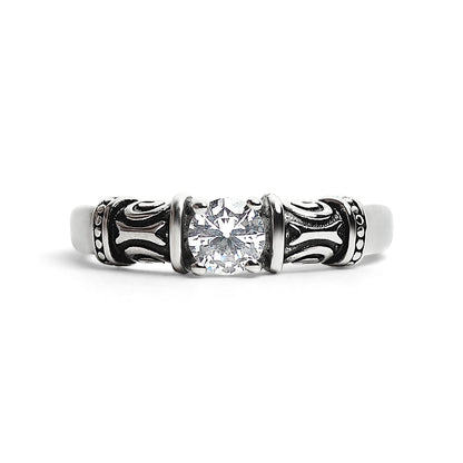 CZ Center With Decorative Accents Stainless Steel Ring