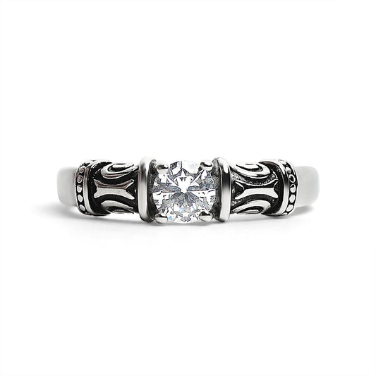 CZ Center With Decorative Accents Stainless Steel Ring