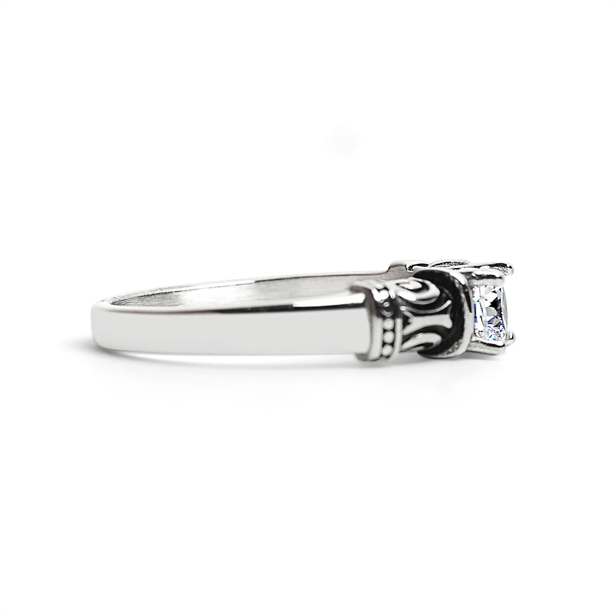 CZ Center With Decorative Accents Stainless Steel Ring