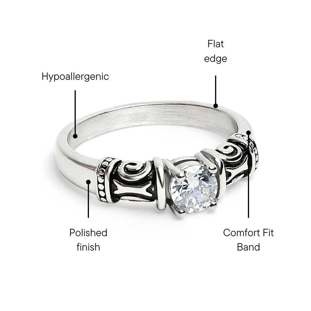 CZ Center With Decorative Accents Stainless Steel Ring