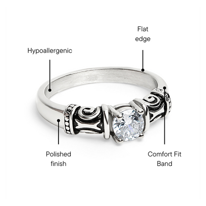 CZ Center With Decorative Accents Stainless Steel Ring