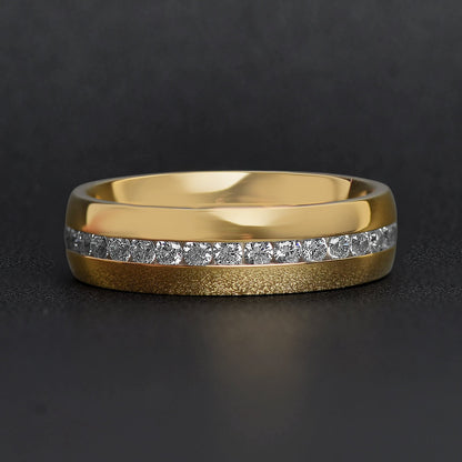 Highly Polished Gold Stainless Steel CZ Center Ring